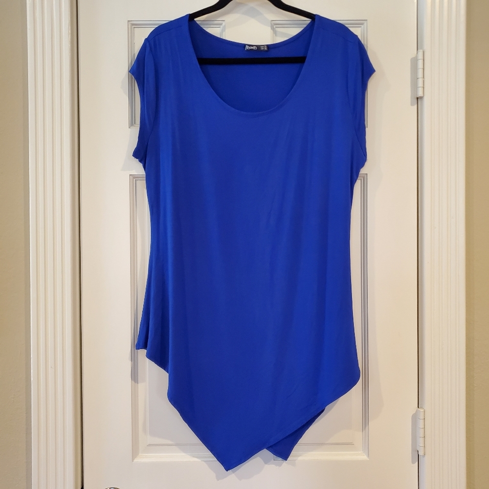 NWOT Thanth Royal Blue Asymmetric Hem Scoop Neck Cap Sleeve Top XXL